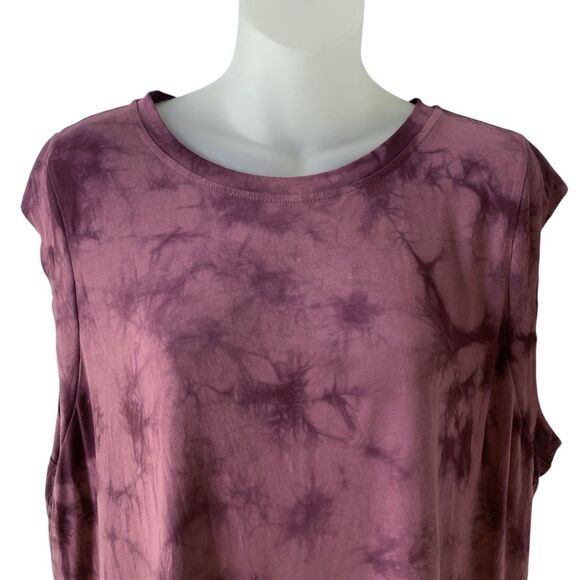 JoyLab Tie-Dye Muscle Tank Top Womens XL Crop Athletic Stretch Raw Edge Burgundy - Picture 3 of 11